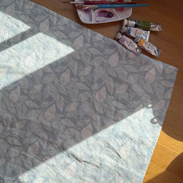 layered hydrangea leaves linen tea towel