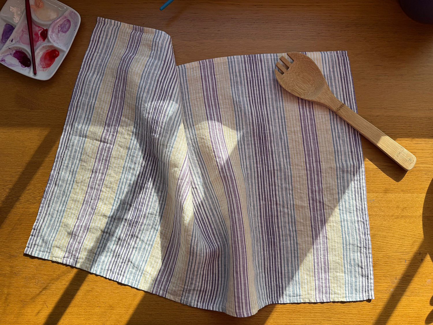 hydrangea stripes linen tea towel