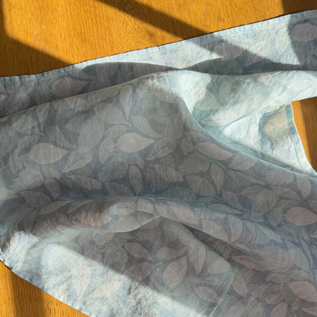 layered hydrangea leaves linen tea towel