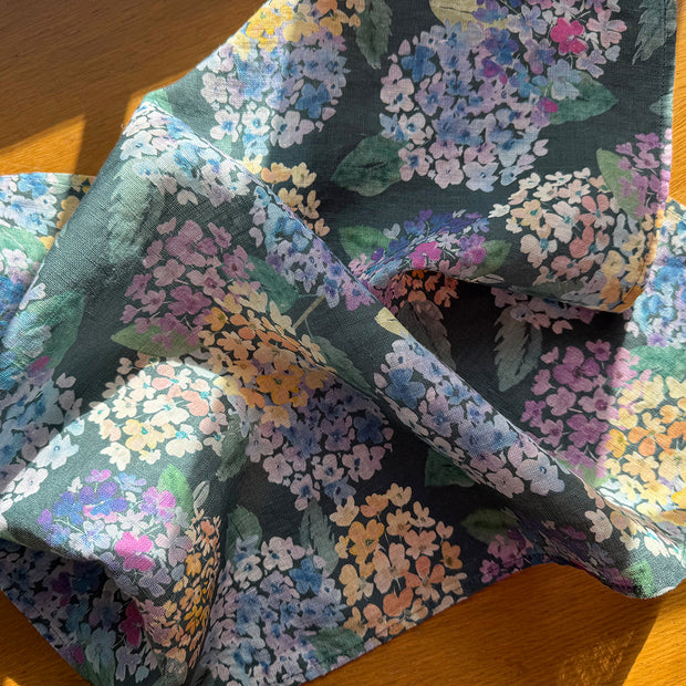 endless hydrangea linen tea towel
