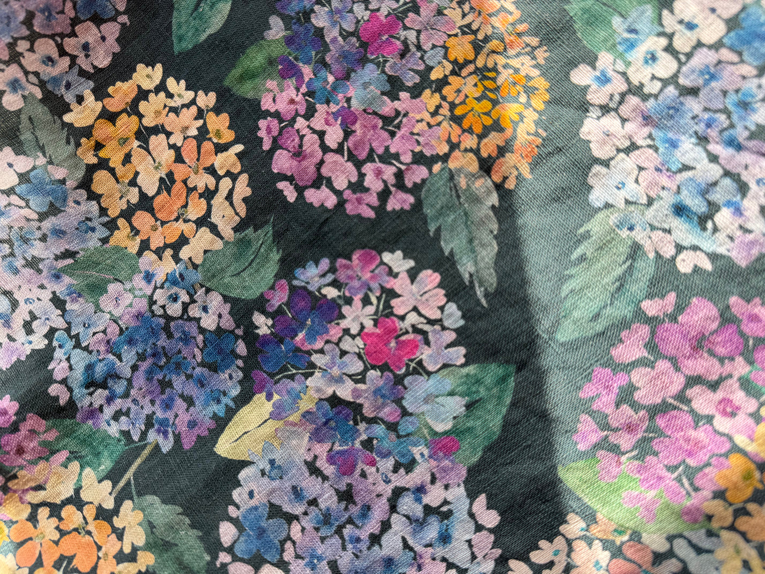 endless hydrangea linen tea towel