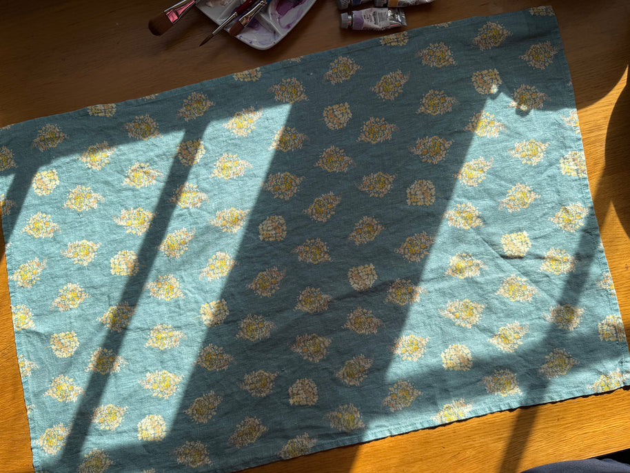 golden hydrangea clusters linen tea towel