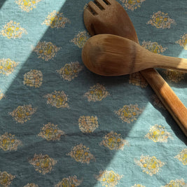 golden hydrangea clusters linen tea towel