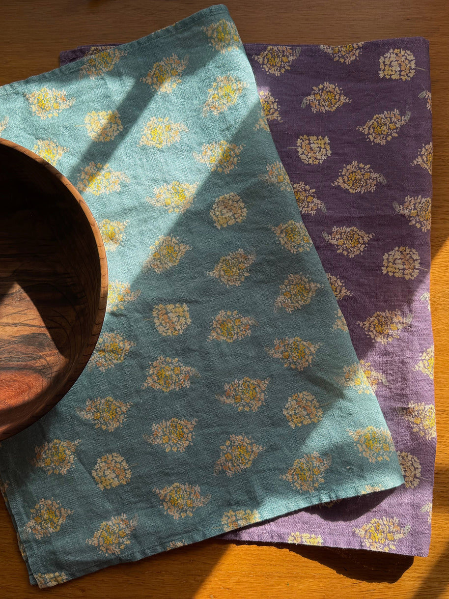 golden hydrangea clusters linen tea towel