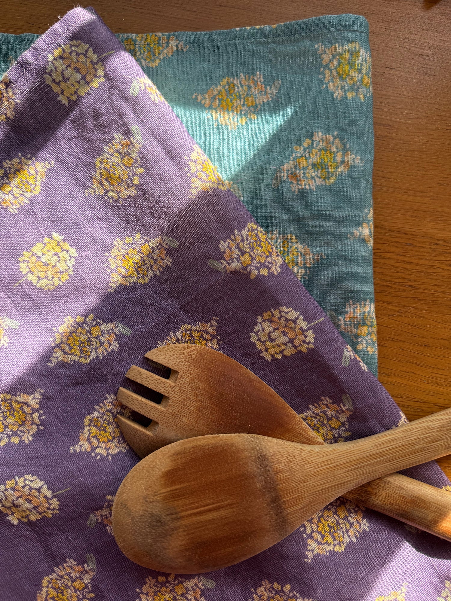 golden hydrangea clusters linen tea towel