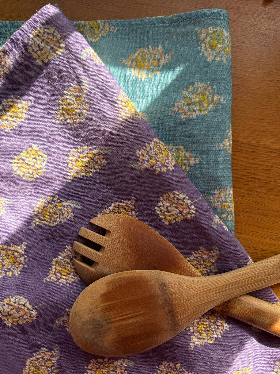 golden hydrangea clusters linen tea towel