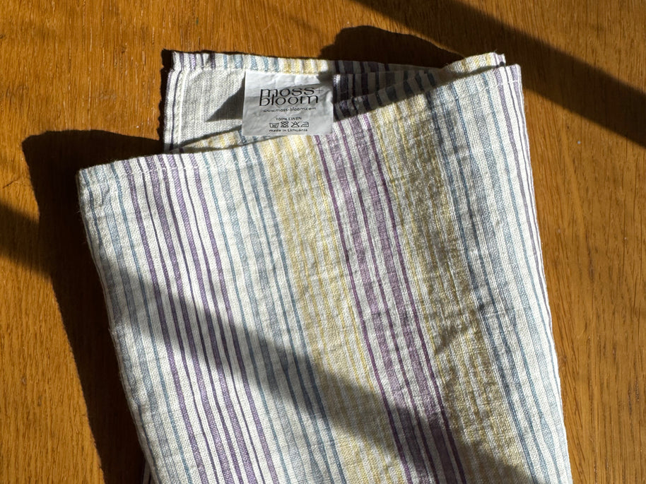 hydrangea stripes linen tea towel