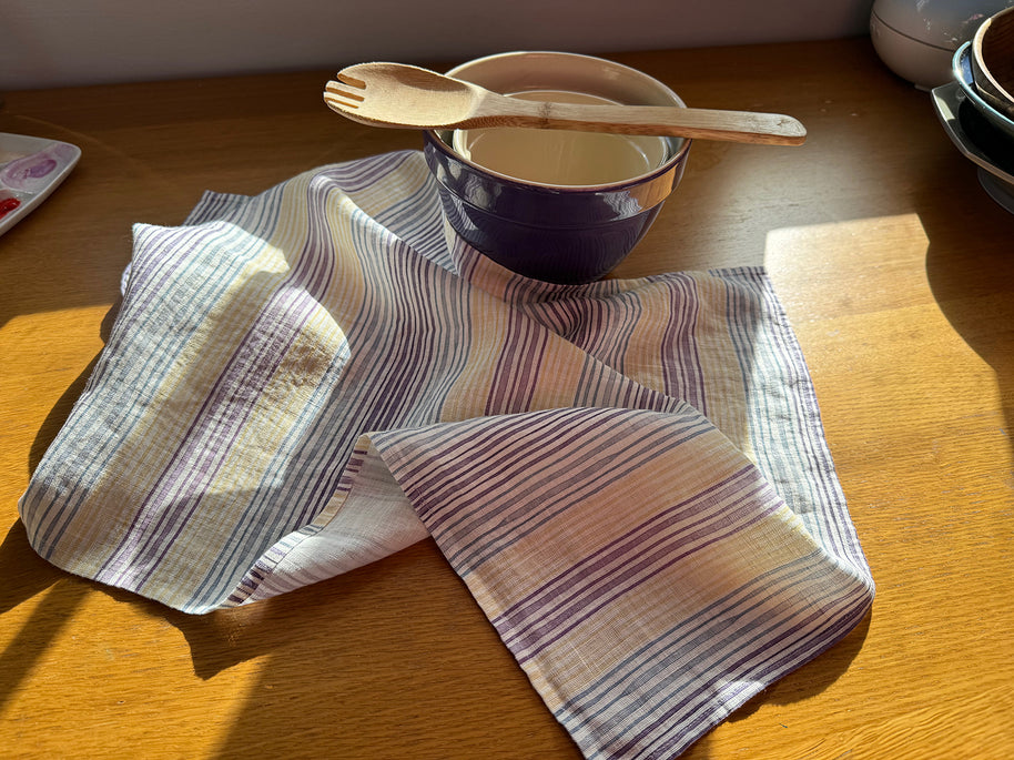 hydrangea stripes linen tea towel
