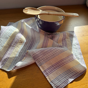 hydrangea stripes linen tea towel