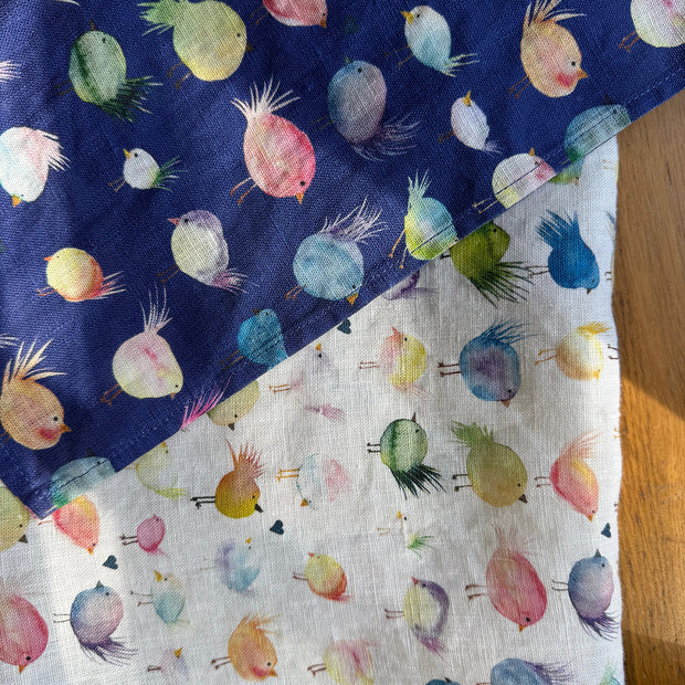 floofy birds linen tea towel