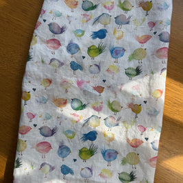 floofy birds linen tea towel