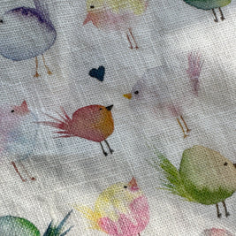 floofy birds linen tea towel