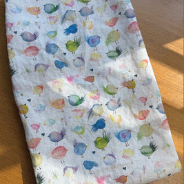 floofy birds linen tea towel