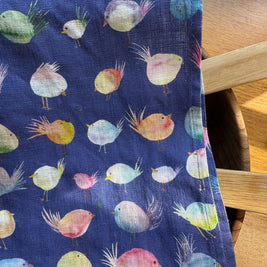 floofy birds linen tea towel