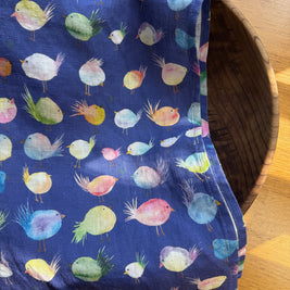 floofy birds linen tea towel