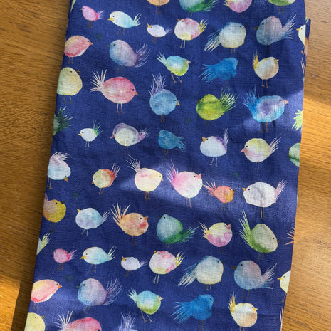 floofy birds linen tea towel