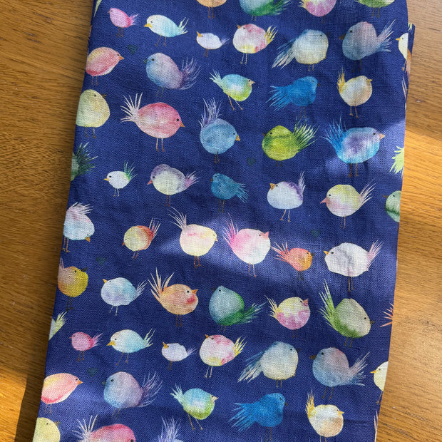 floofy birds linen tea towel