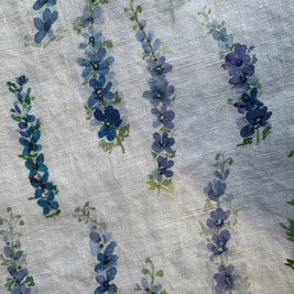 dancing delphinium linen tea towel